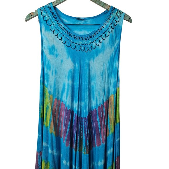 Vintage Advance Apparels Tie Dye Embroider Stitch Assymetrical Hem Dress OSFM - Picture 3 of 9